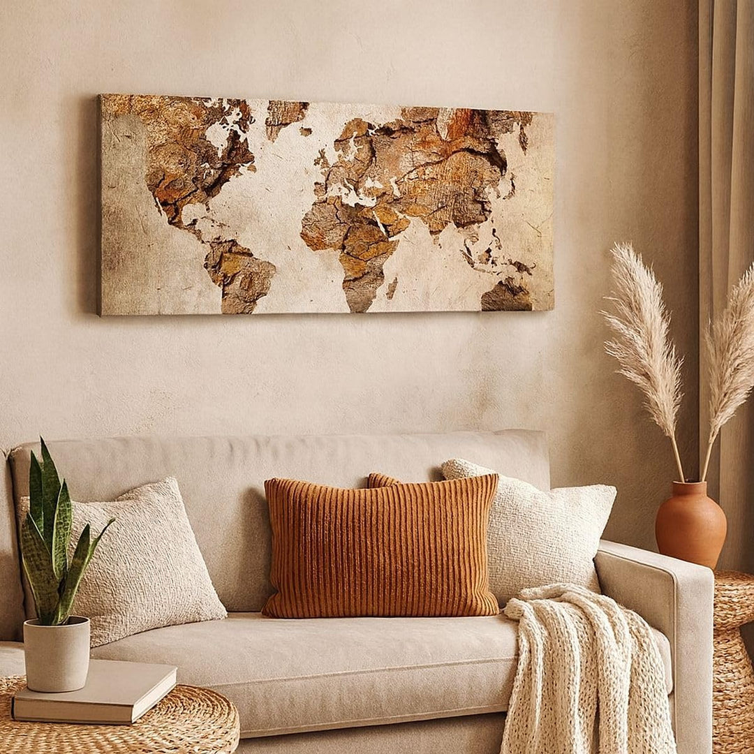 Panorama Bilder auf Leinwand 100x40cm Leinwandbild Karte Welt modern Gross Wanddeko Bild Schlafzimme