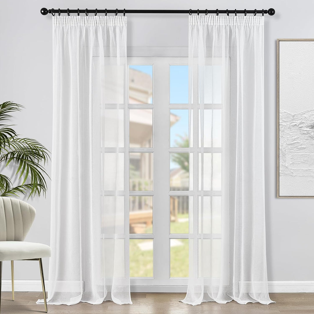 Topfinel Voile Vorhänge mit Kräuselband in Leinen-Optik Transparent für Wohnzimmer Schlafzimmer Fens