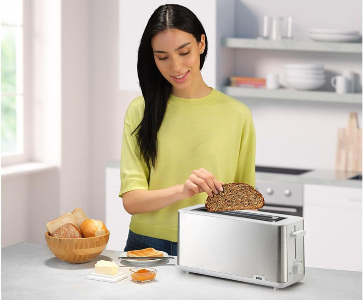 Braun Toaster PurShine HT 1610 WH, 25cm Brot Schlitz, 8 Bräunungsgrade, Aufwärm- & Auftaufunktion, B