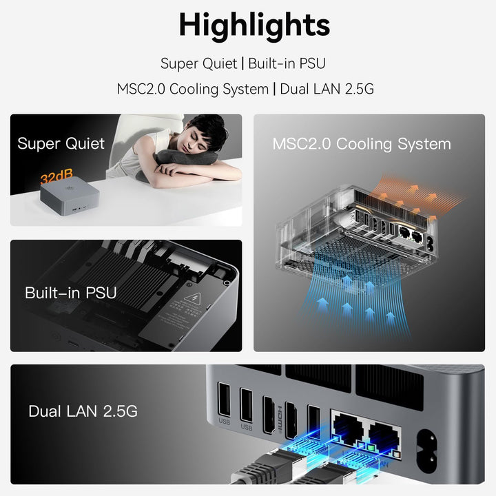 Beelink SER5 MAX Mini PC, AMD Ryzen 7 5800H, 8 Kerne, 16 Threads bis zu 4,4 GHz, 32 GB RAM, 1 TB SSD