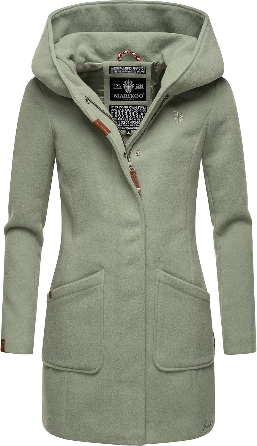 MARIKOO Damen Mantel in Wollmantel-Optik Warmer Trenchcoat mit Kapuze Maikoo XS-5XL 3XL Smoky Mint,