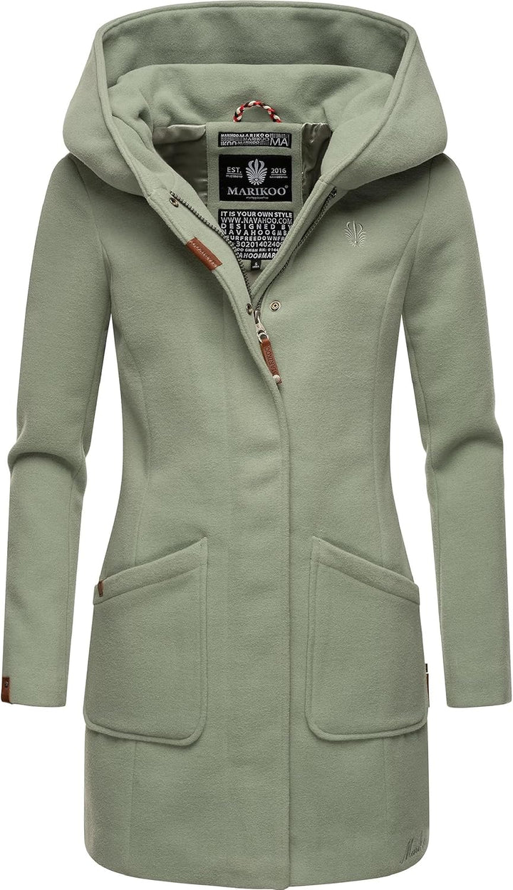 MARIKOO Damen Mantel in Wollmantel-Optik Warmer Trenchcoat mit Kapuze Maikoo XS-5XL 3XL Smoky Mint,