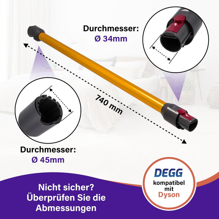 DEGG® Staubsaugerrohr, Kompatibel mit Dyson V12, Gold, 34 mm | Verlängerungsrohr, Saugrohr, Staubsau