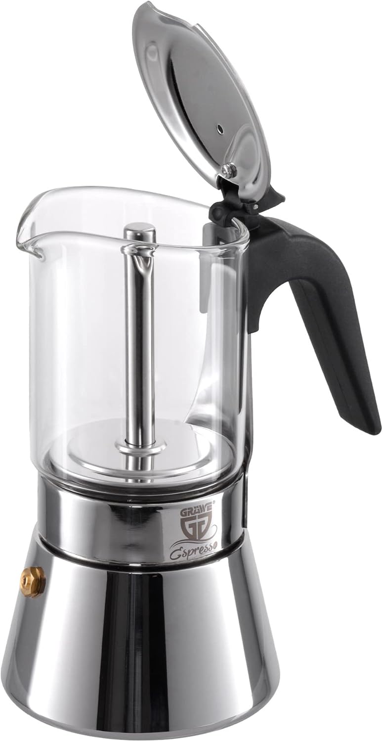GRÄWE Espressokocher mit Glaskanne, für Induktion und alle Herdarten geeignet, spülmaschinengeeignet
