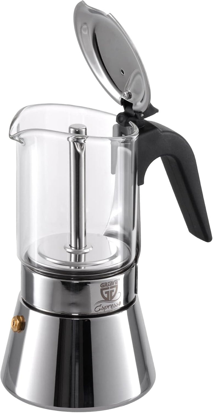GRÄWE Espressokocher mit Glaskanne, für Induktion und alle Herdarten geeignet, spülmaschinengeeignet