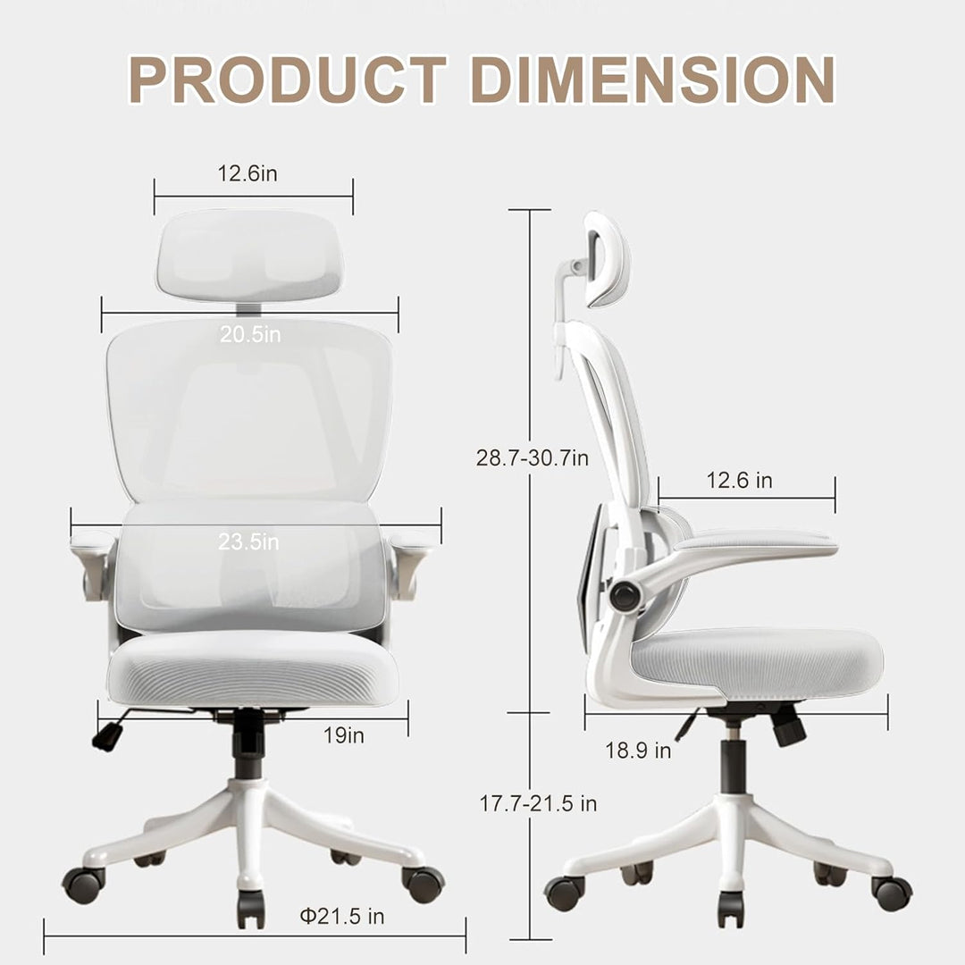 Ergonomischer Bürostuhl - Weiss | Höhenverstellbarer Schreibtischstuhl mit Hochrücken,Mesh und Lende