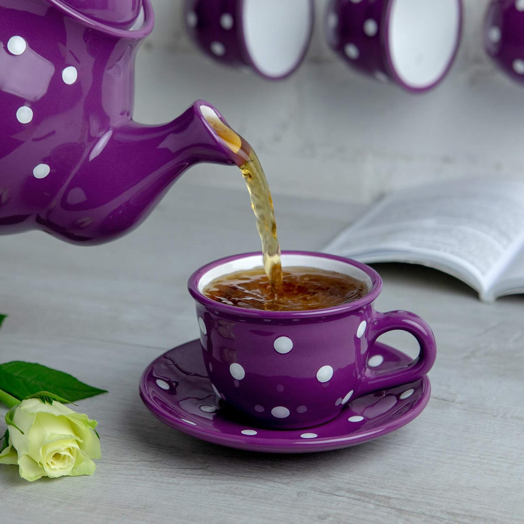 City to Cottage® - Kaffeebecher Teetasse 250 ml | Lila und Weiss | Polka Dots | Handgemacht | Kerami