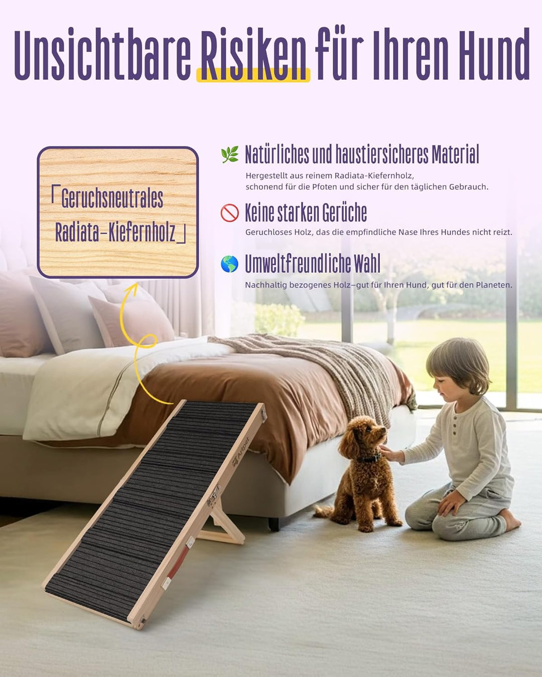 Artpet Hunderampe für Sofa Bett Klappbar Rampe Klappbar für kleine Hunde Katzen Einstellbar 34-53 cm