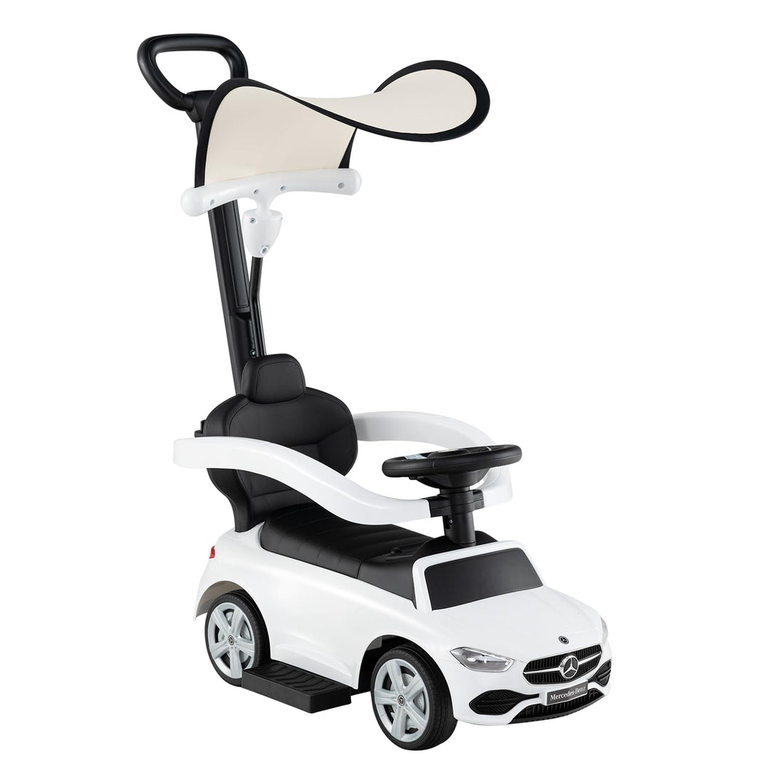 DREAMADE Rutschauto mit Schiebestange, 3 in 1 Rutschfahrzeug mit Horn, verstellbarem Sonnendach & St