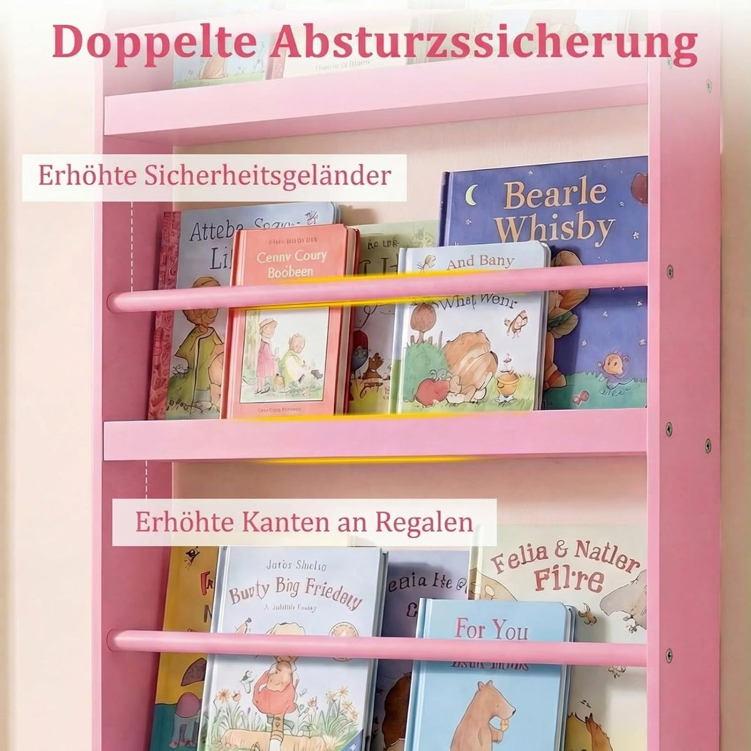 COSTWAY Bücherregal für Kinder, Kinderregal mit 4 Ablagen, Wandregal aus Holz für Spielzeug &amp; Bücher