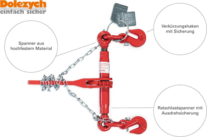 Dolezych Spannzurrkette PowerLash L-150, 2200 daN, 2-teilig, mit Gabelkopfhaken, 2 m Länge, Kette 6-