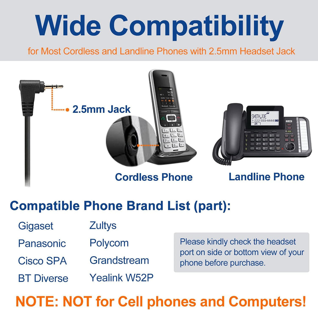 2,5mm Schnurlos Telefon Headset Dual mit Noise Cancelling Mikrofon, Quick Disconnect, WANTEK Festnet