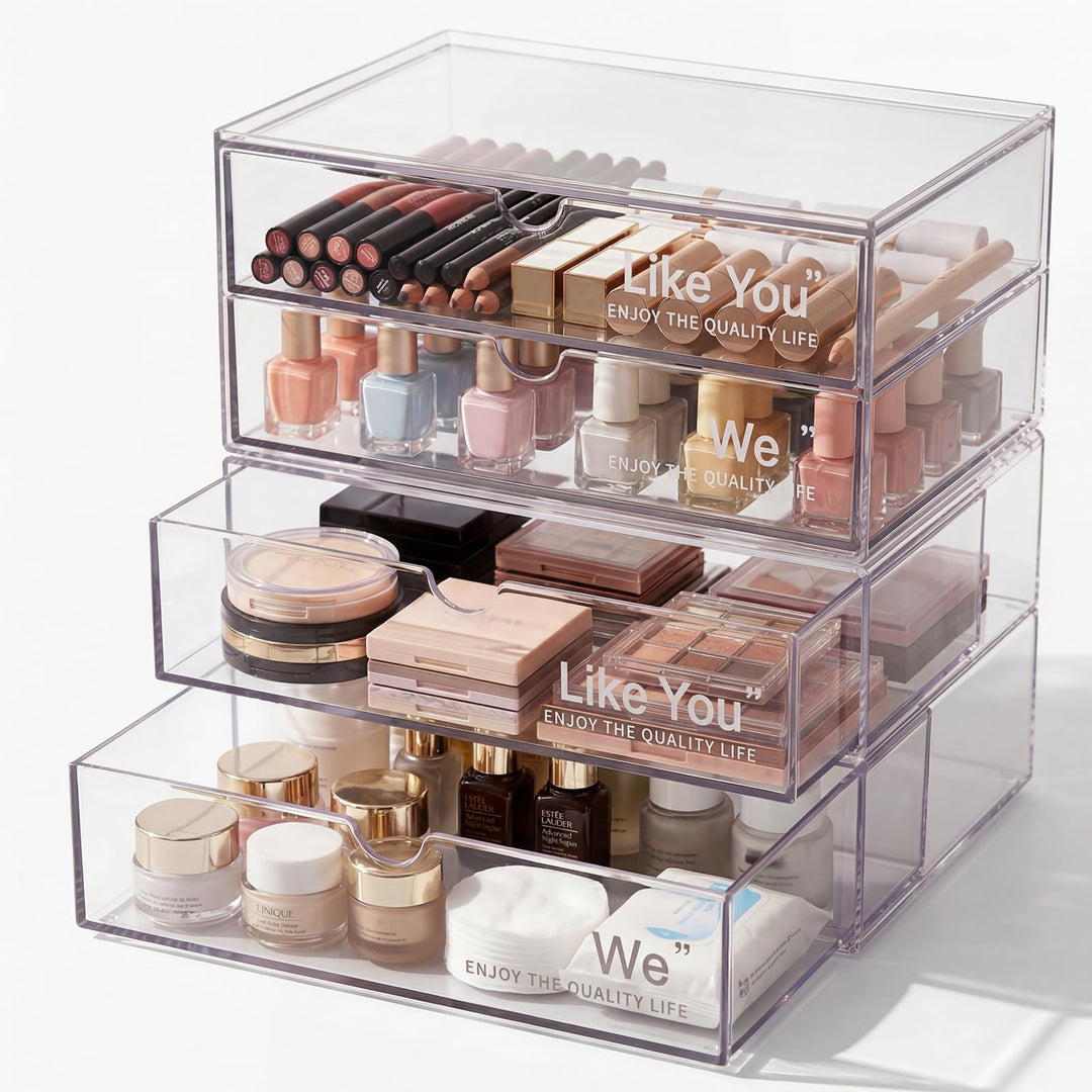 2 Stück Acryl Kosmetik Organizer, Stapelbare Schublade Badezimmer Organizer, Make up Organizer Set,