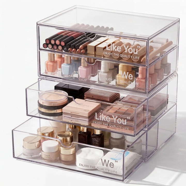 2 Stück Acryl Kosmetik Organizer, Stapelbare Schublade Badezimmer Organizer, Make up Organizer Set,