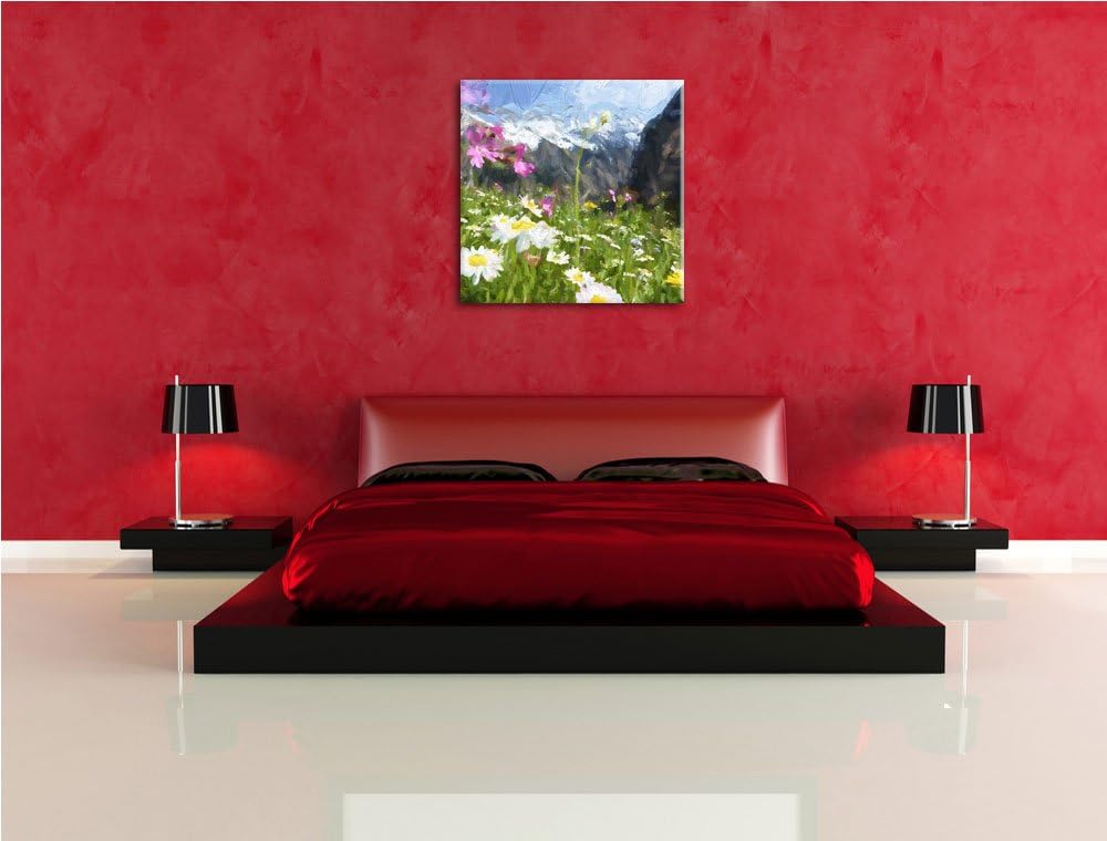 Schöne weite Blumenwiese, Format: 70x70 auf Leinwand, XXL riesige Bilder fertig gerahmt mit Keilrahm