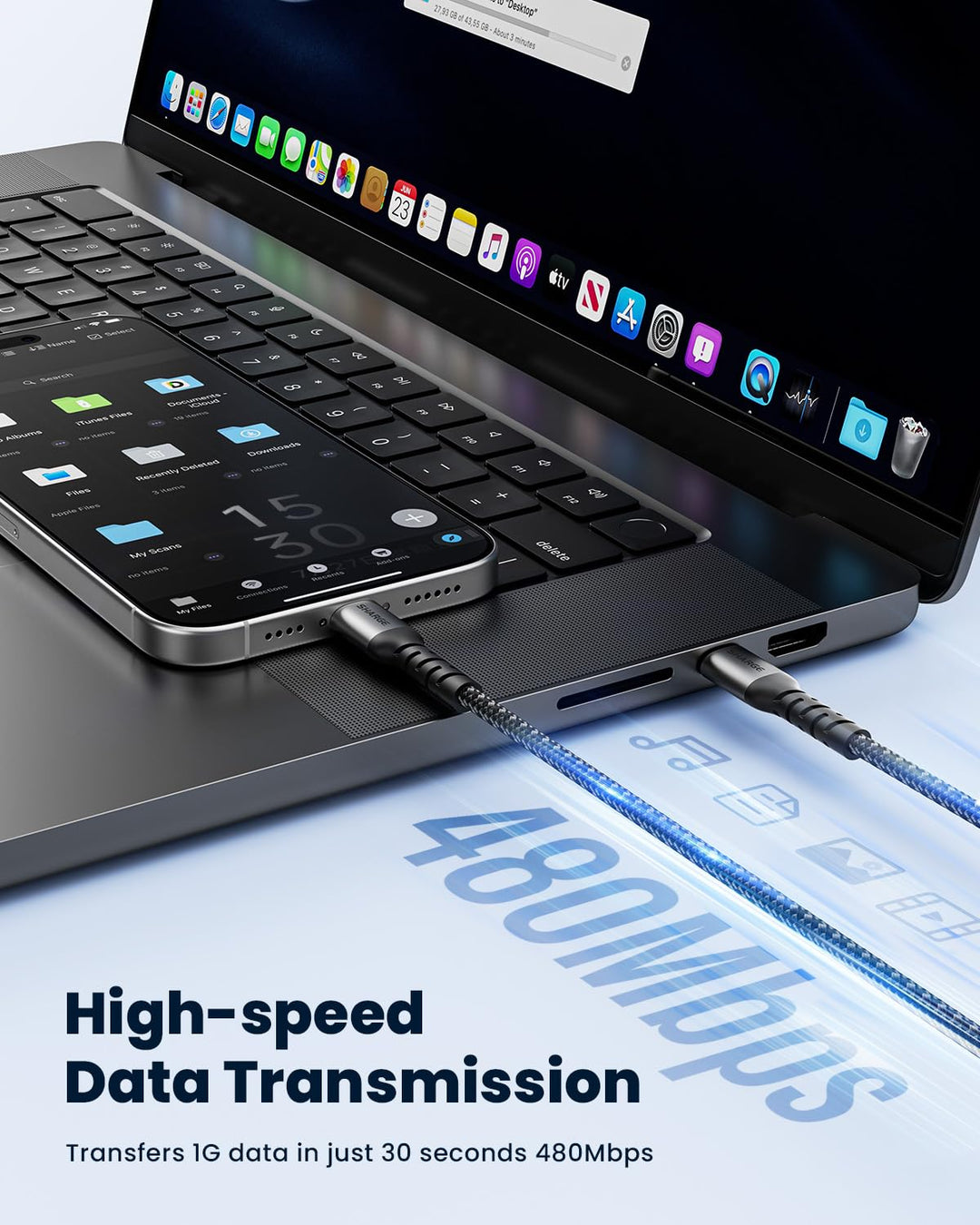 sharge 240W USB-C-Schnellladekabel, 1,5m Geflochtenes USB-C PD3.1, Extrem Langlebig für MacBook Pro,