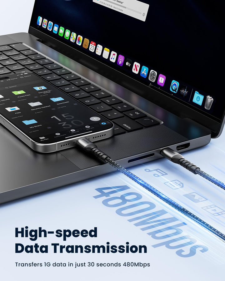 sharge 240W USB-C-Schnellladekabel, 1,5m Geflochtenes USB-C PD3.1, Extrem Langlebig für MacBook Pro,