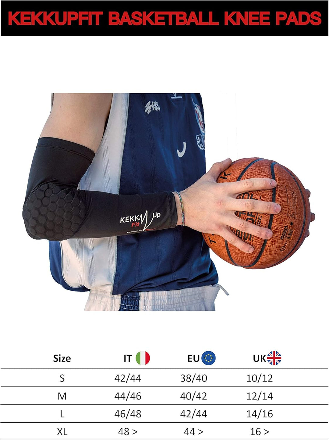 KEKKUPFIT - Ellbogenschützer Basket - Kompression - Ärmel - Armstulpen mit Protektoren Sport - Baske