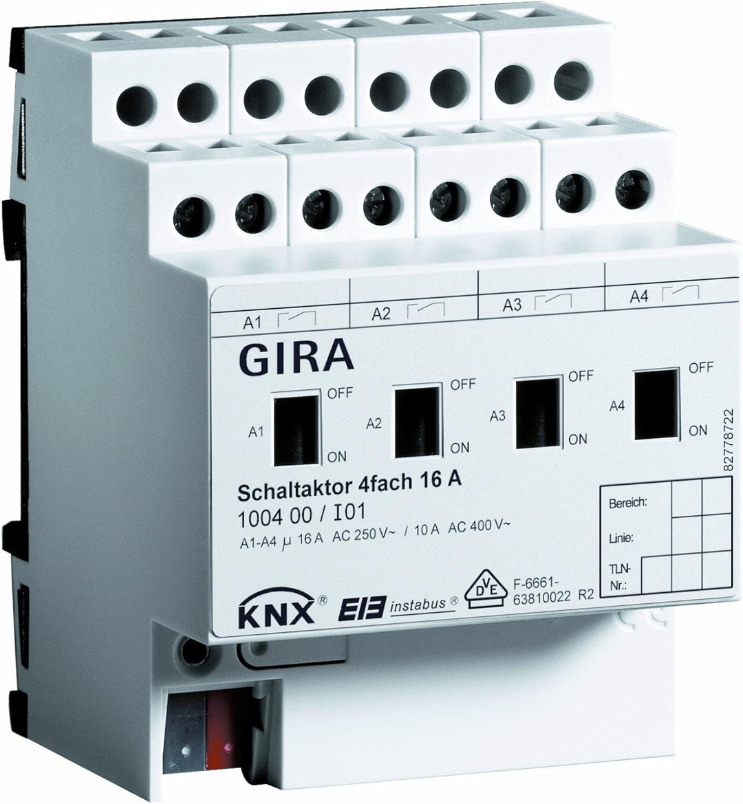 Gira 100400 Schaltaktor 4-Fach 16 A KNX EIB REG