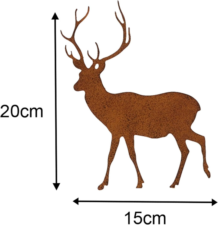 Gartenstecker Deko Rehe und Hirsche mit 2 Tannen in Rostpotik 5er Set - Weihnachtsdeko zum Basteln -