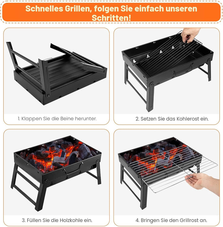 AGM Holzkohlegrill Picknickgrill Edelstahl Kleiner Grill Portable Campinggrill Abnehmbare BBQ Grills
