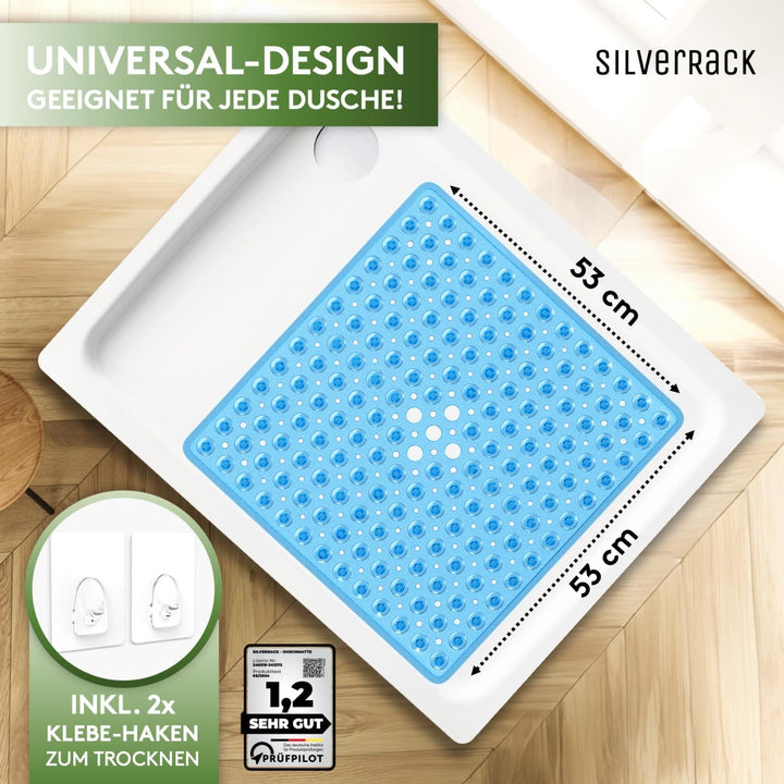 SilverRack Duschmatte rutschfest 53x53 cm (Blau) - Antirutschmatte Dusche BPA frei für Kinder - Bade