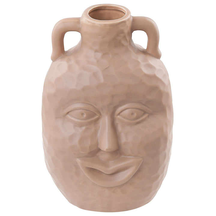 Dekorative Keramik Vase mit Gesichtsmotiv 26 cm Beige Veria