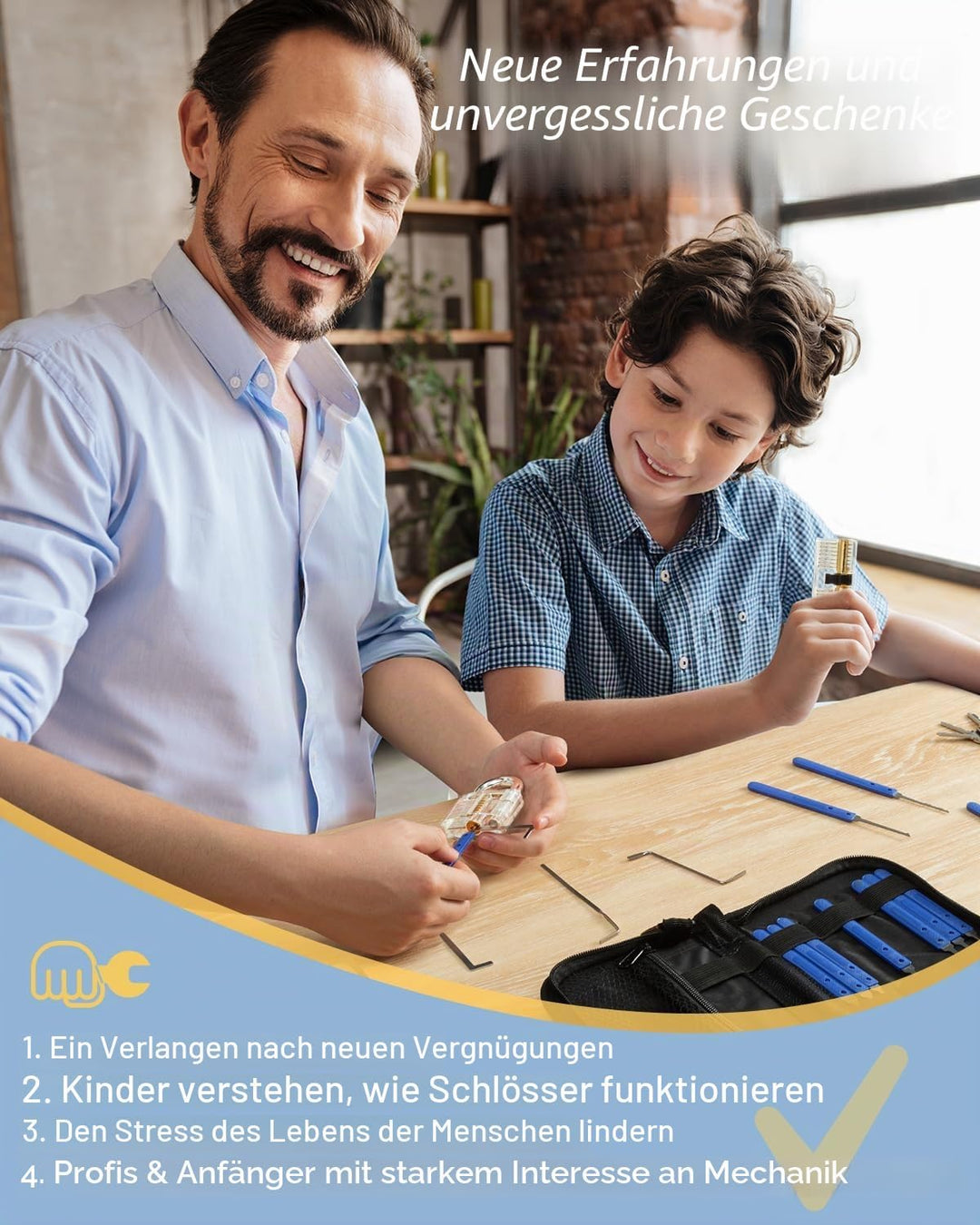 Lockpicking Set, IPSXP 25 Stück Dietrich Set mit 2 Stück Transparent Training Schlössern mit Lederta