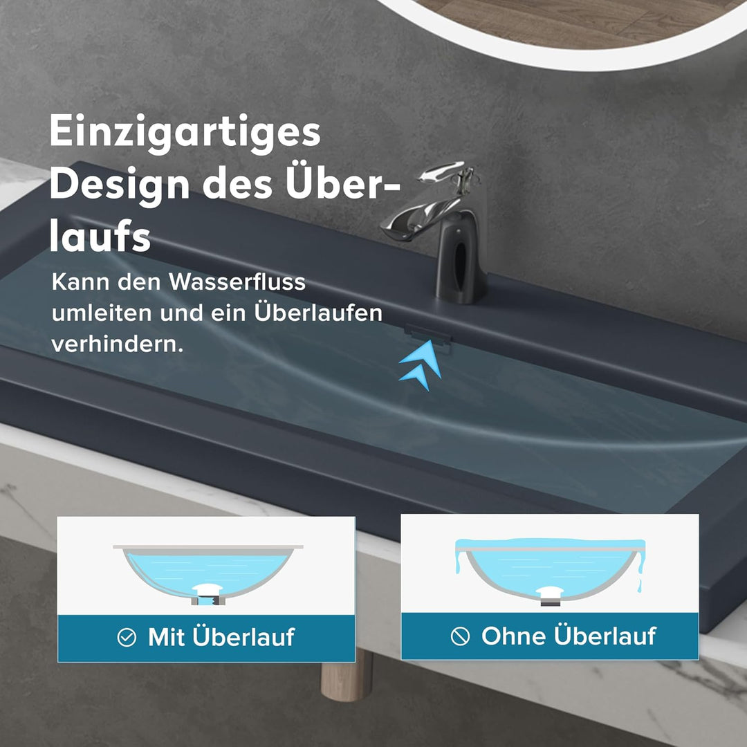 Design Waschbecken Colossum01, Matt Anthrazit aus Gussmarmor, Waschtisch, Waschplatz, Einbauwaschbec