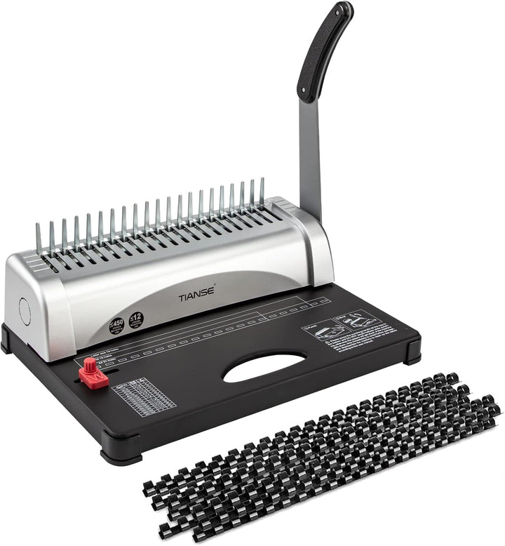 TIANSE Bindemaschine, Bindegeräte, 21-Loch, 450 Blatt, Spiralbindung Maschine mit Starter Kit 100 PC