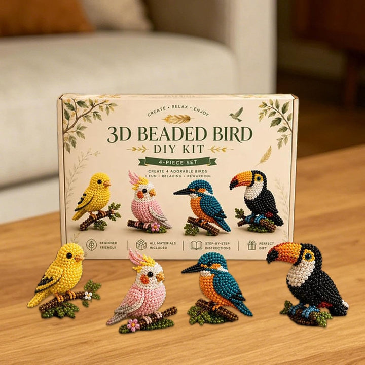 Hamosky 3D-Perlen-Vogel-Bastelset, handgefertigtes 3D-Perlen-Kunst-Bastelset, DIY-Tiere, Perlenstick