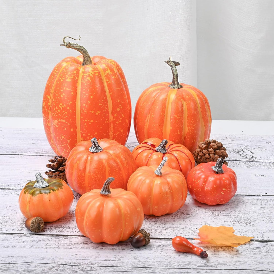 Atoke 8 Stück Kürbis Herbst Deko Dekoration, Gross Sortiert Weiss Kürbisse Künstliche Pflanzen Kürbi