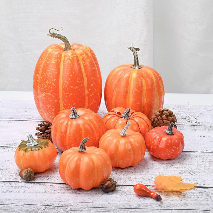 Atoke 8 Stück Kürbis Herbst Deko Dekoration, Gross Sortiert Weiss Kürbisse Künstliche Pflanzen Kürbi
