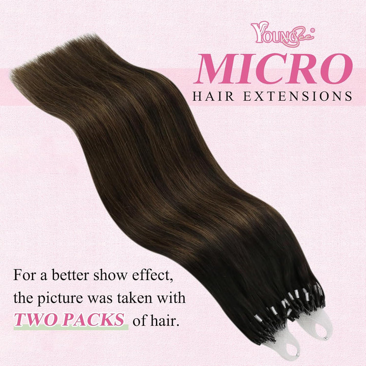 YoungSee Microring Extensions Echthaar Braun 40 cm Microring Hair Extensions Dunkelbraun Ombre Braun