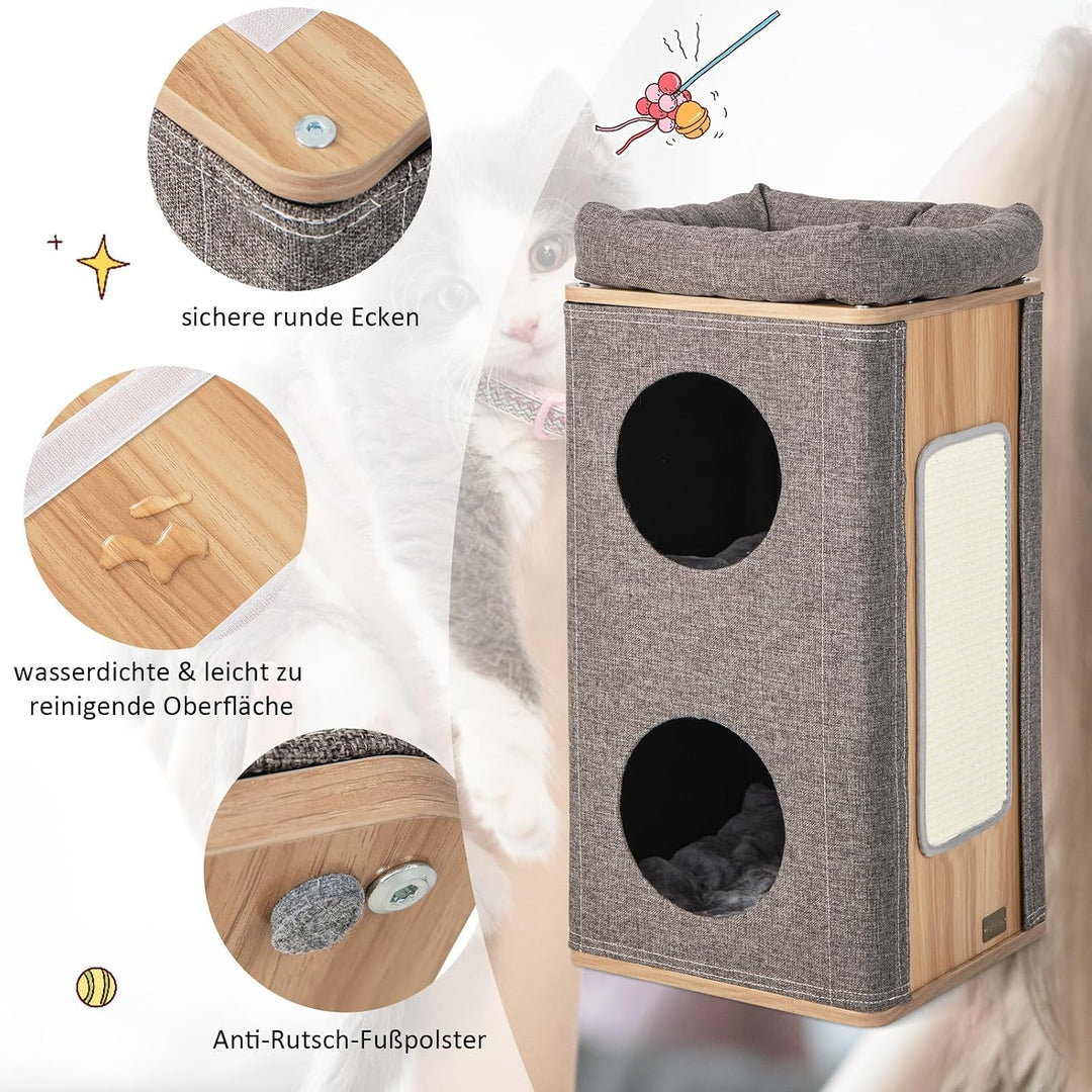 COSTWAY 3-stöckige Kratztonne Katzentonne, Kratzbaum mit Kratzbrett &amp; 3 Matten, Spieltonne für Katze