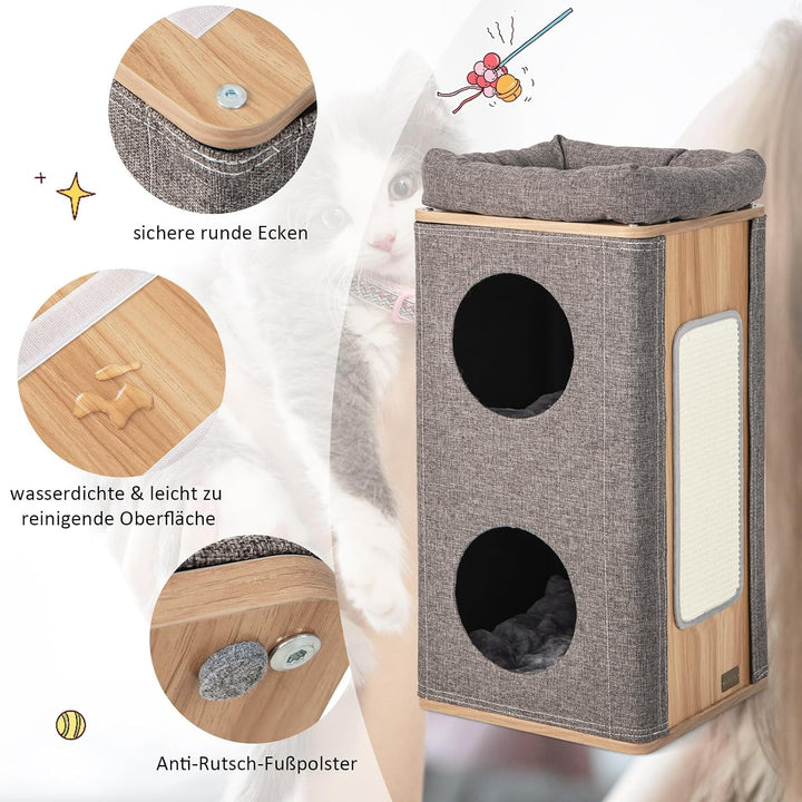 COSTWAY 3-stöckige Kratztonne Katzentonne, Kratzbaum mit Kratzbrett &amp; 3 Matten, Spieltonne für Katze