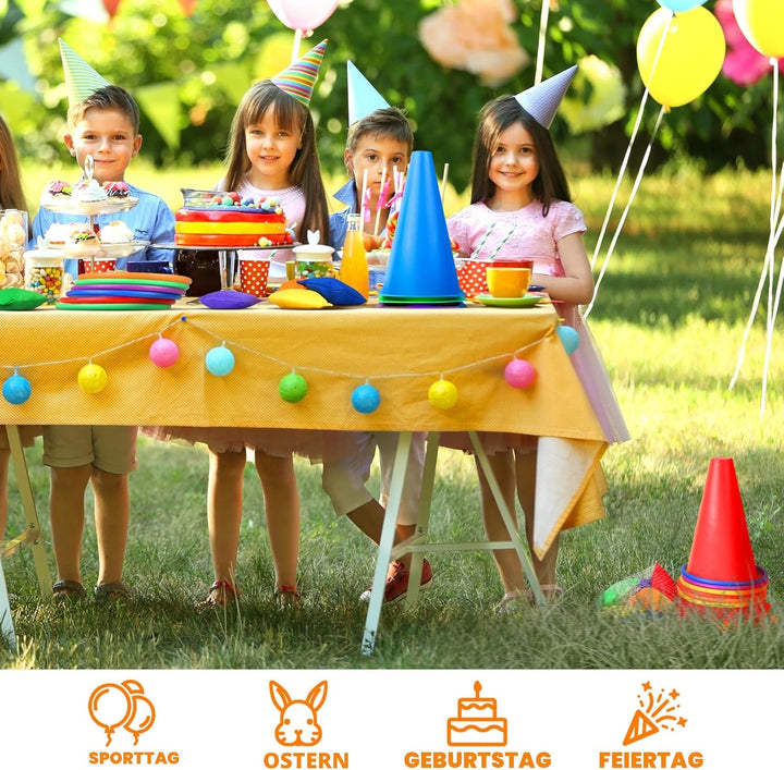31 Stück Outdoor Spiele für Kinder, 3 in 1 Wurfspiel Kinder Outdoor - Cornhole Säckchen, Pylonen & R