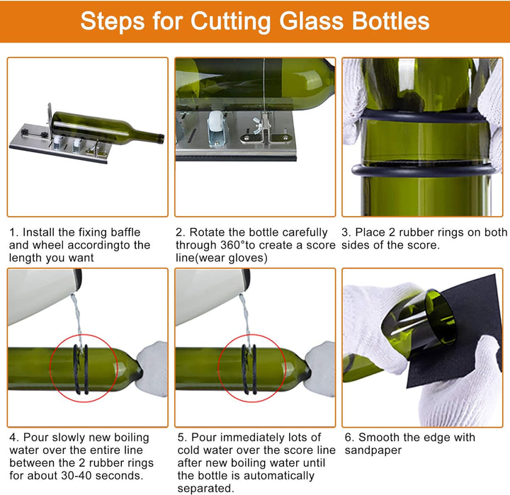 Kalawen Flaschenschneider 5 Verstellbares Rad Glasschneider für Flaschen Set Edelstahl Bottle Cutter