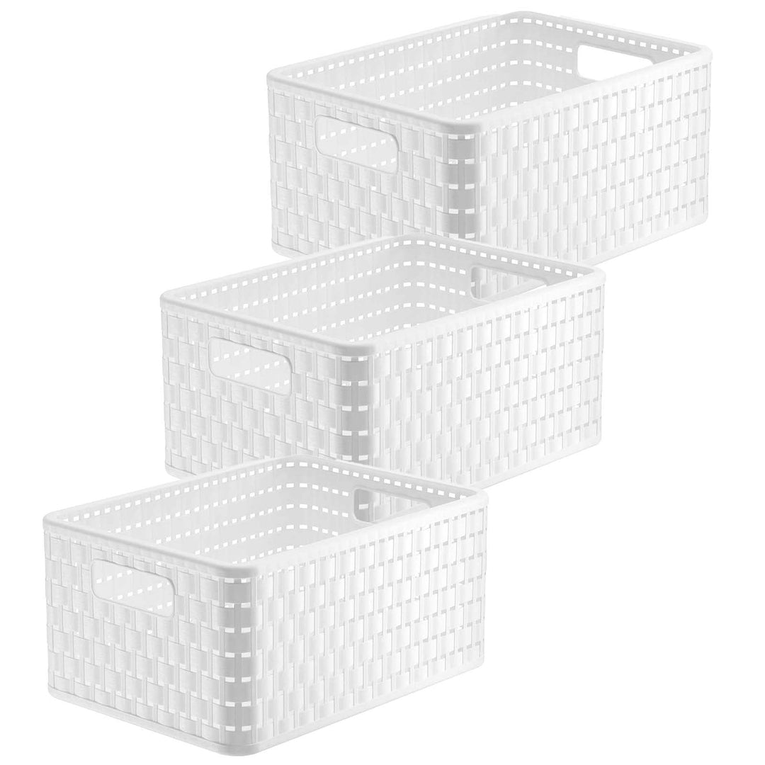 Rotho Country 3er-Set Aufbewahrungskiste Rattan-Optik, Kunststoff (PP) BPA-frei, Weiss, A5+/11l, (32