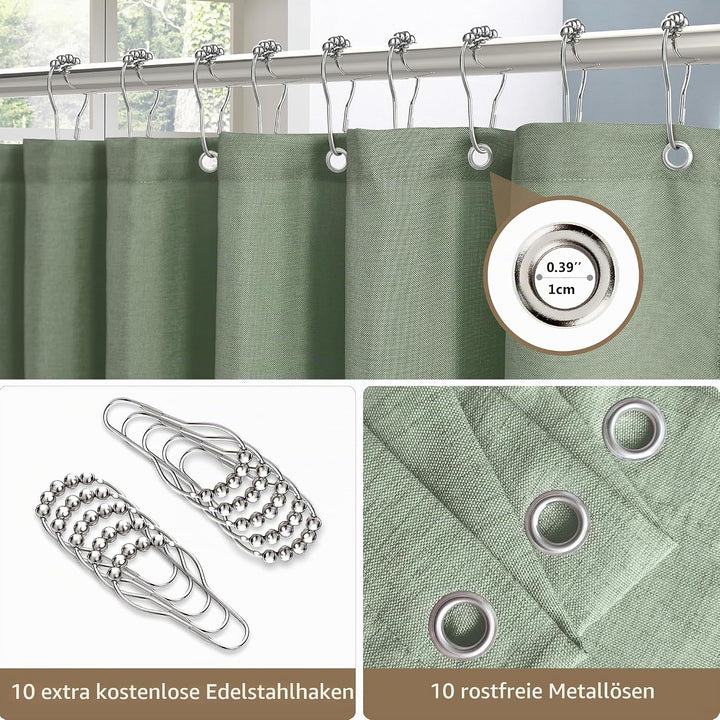 VANZAVANZU Duschvorhang Leinen mit Metall Duschvorhangringe Stoff Textil Badewannenvorhang Anti Schi