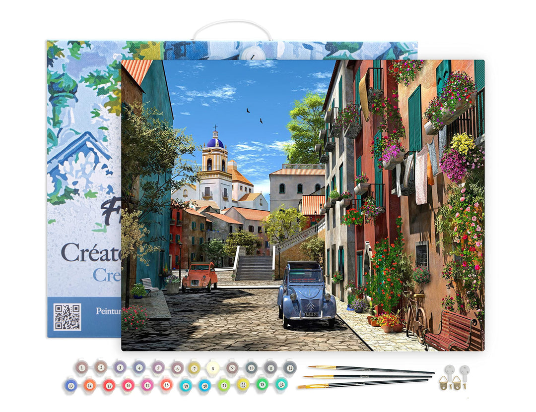 Figured'Art Malen Nach Zahlen Erwachsene Mit Rahmen Gasse mit 2CV - Paint by Numbers Basteln DIY Bas