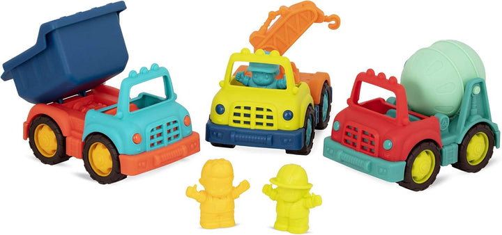 B. Toys BX2025Z B.Toys Happy Cruisers-Baufahrzeuge 3er Set mit Kipplaster, Betonmischer, Kranwagen,