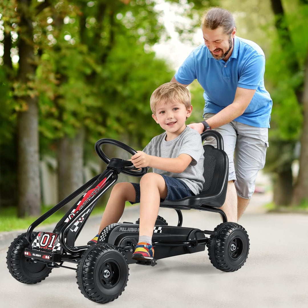 COSTWAY Gokart mit verstellbarem Sitz, Go Kart mit Handbremse, Tretauto bis 30 kg belastbar, Pedal G