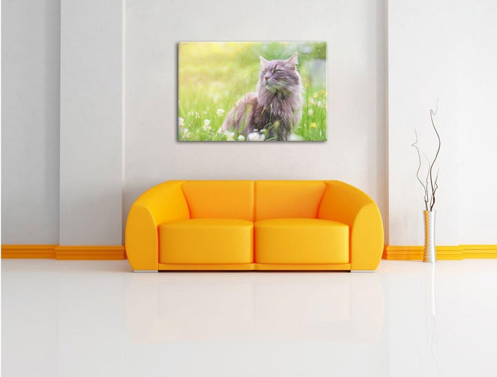 Pixxprint Katze in der Wildnis / 100x70cm Leinwandbild bespannt auf Holzrahmen/Wandbild Kunstdruck D