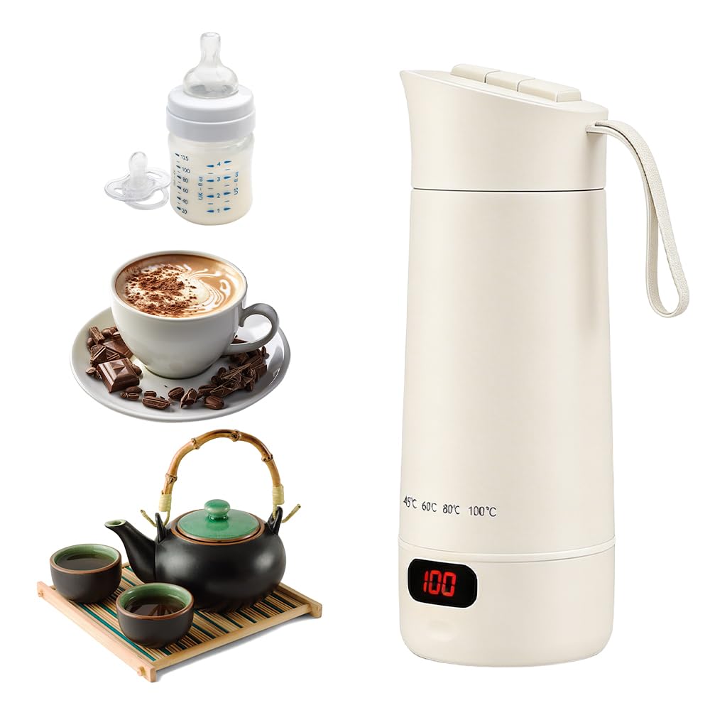 4 in 1 Reisewasserkocher Klein, 400ML Mini Elektrische Wassertasse 4 Temperatur, Kleiner Tragbarer W