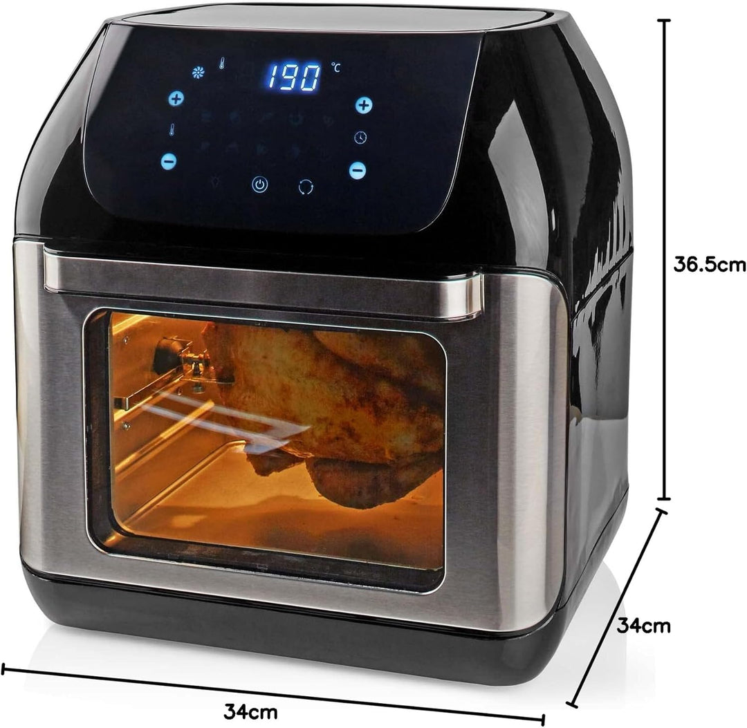 Nedis KAAFO300EBK Heissluftfritteuse – 12L – 1500W – Touchscreen – 9 Programme – Mit Drehspiess – Sc