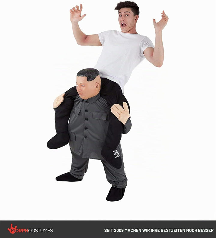 Morph Kim Jong Un Huckepack Kostüm für Erwachsene, Lustiges Faschingskostüm Damen Herren