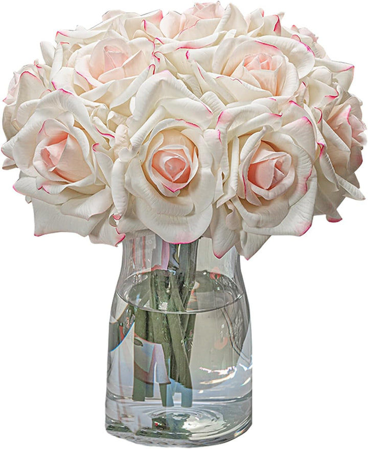DUYONE Künstliche Rosen mit einem Stiel, 10 Stück, künstliche Seide, Blumenarrangement, echter Hauch