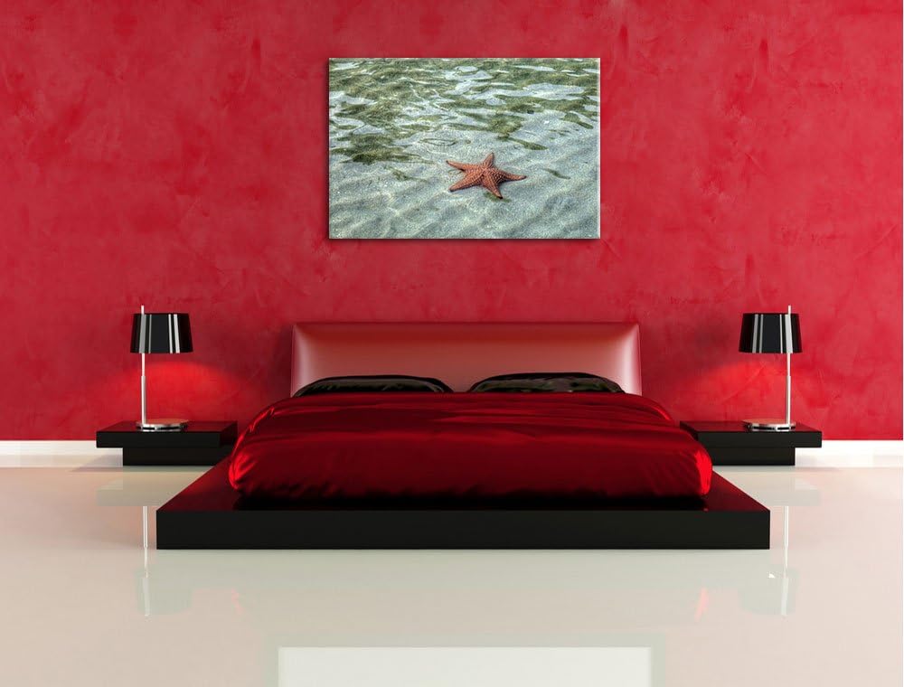 Seestern im klaren Wasser Leinwand, XXL riesige Bilder fertig gerahmt mit Keilrahmen, Kunstdruck auf