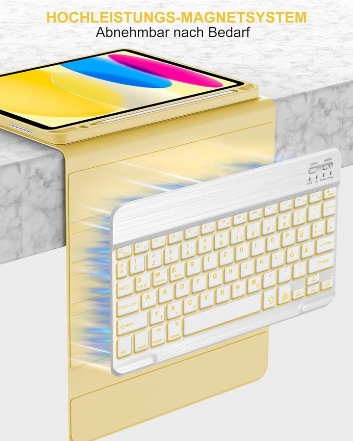 Tastatur Hülle für iPad A16 11./10. Gen. (2025/2022) – 7-Farben Beleuchtung, QWERTZ Deutsch Bluetoot